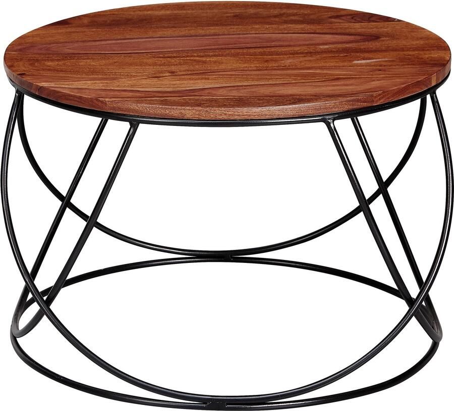 Sky Style salontafel sheesham massief hout metaal 60 x 40 x 60 cm Salontafel rond massief bruin Salontafel Moderne houten tafel woonkamer industrieel