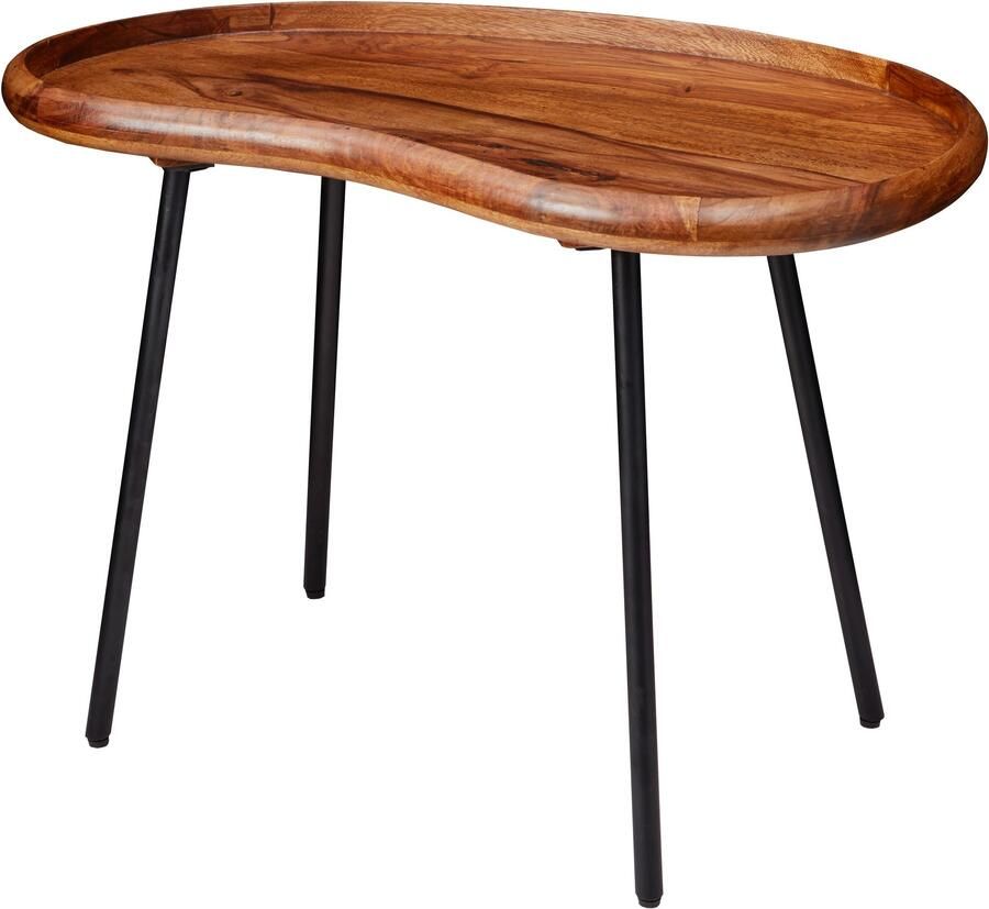 Sky Style salontafel WL5.669 71x51x40 cm Sheesham massieve banktafel niervorm met metalen poten Salontafel massief hout Kleine niertafel echt hout Stubentisch Holz Bijzettafel Modern