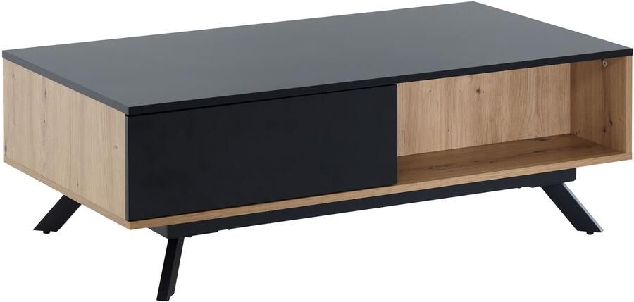 Sky Style Koffietafel Massif MDF Eiken Decor Zwart 110x60x38 cm Salontafel Tafel Woonkamer Rechthoekig met Opbergruimte Woonkamertafel Industrieel met Lades Grote Bijzettafel