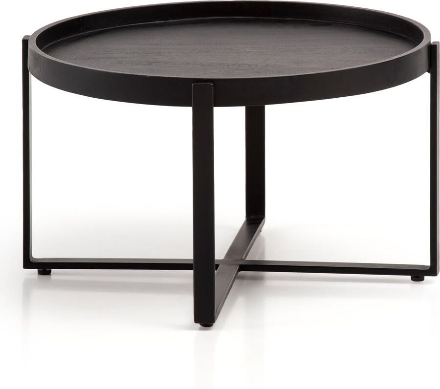 Industrieelinhuis.nl Salontafel 60x60x35 cm Mango Massief Hout Metaal Zwart Salontafel Rond Design woonkamertafel met opstaande rand IndustriÃle salontafel woonkamer modern - Foto 2
