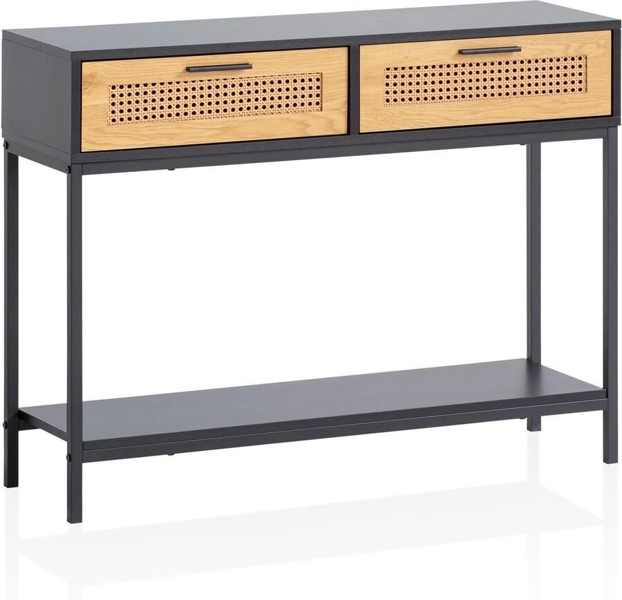 Wohnling Sidetable zwart rotan 100 cm lang