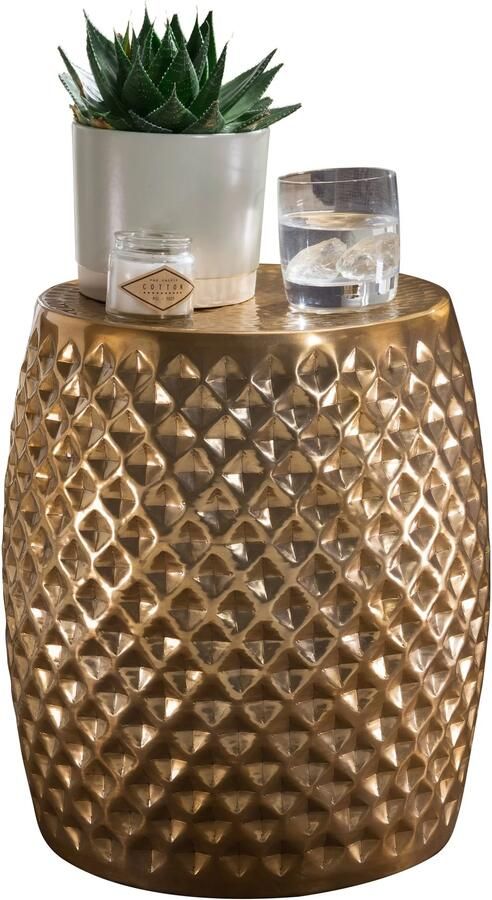 Wohnling SITA 32x42x32 cm aluminium serveertafel goud oosterse rond | Plat gehamerd koffietafeltje metaal Design Salontafel Modern | Indieningstafel Indiase telefoontafel - Foto 3
