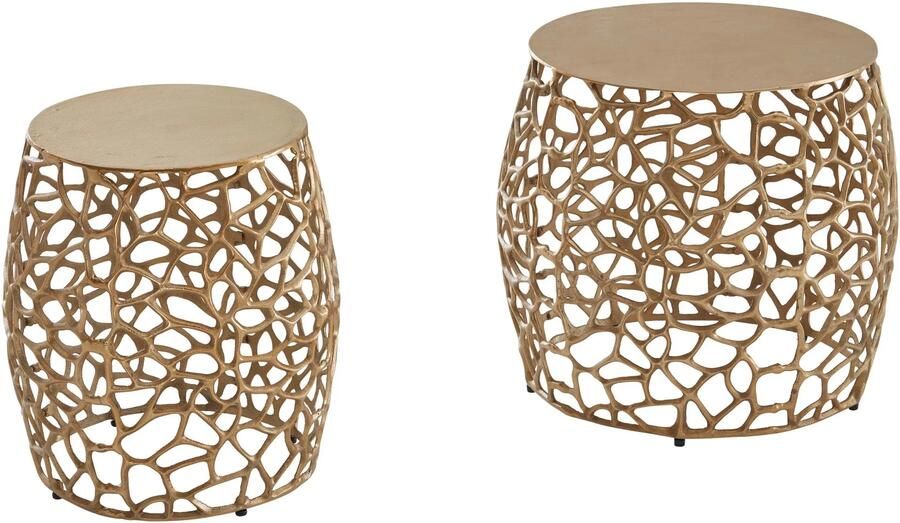 Wohnling Tafel Set Metaal Salontafel Set van 2 Rond Goud Aluminium | Tafel Woonkamer Bijzettafel | Moderne Nesttafel Metalen Tafel - Foto 2