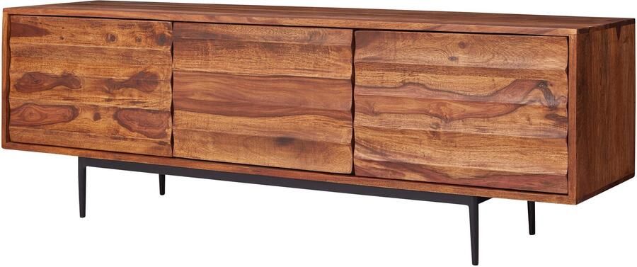 Industrieelinhuis.nl HiFi Lowboard WL5.636 Sheesham massief houten landhuis TV-dressoir 147x50x38cm TV-meubel Onderkast met 3 deuren Opbergvak voor tv-tafel TV-meubel voor tv - Foto 2