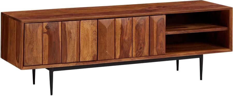 Sky Style HiFi Lowboard Massief Sheesham-Hout TV-Dressoir 123x42x35 cm met twee Deuren TV-Meubel Hoog TV-Tafel TV-Bord Woonkamer Modern - Foto 2