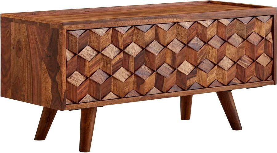 Sky Style HiFi Lowboard Massief Sheesham-Hout TV-Dressoir 92x44x35 cm met Vouwdeur TV-Meubel Hoog TV-Tafel TV-Bord Woonkamer Modern - Foto 2