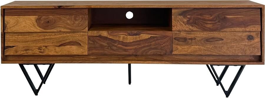 Wohnling Tv-meubel TV- sheeshamhout zwart 160 cm