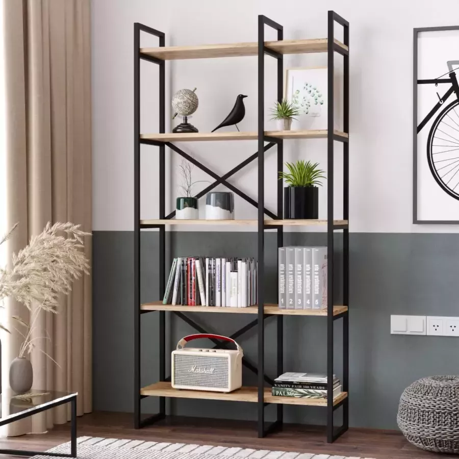 Asir Boekenplank. 100% GEMELAMINEERDE SPAANPLAAT. Dikte: 18 mm. Metalen frame. Breedte: 87 5 cm Hoogte: 175 cm Diepte: 30 cm