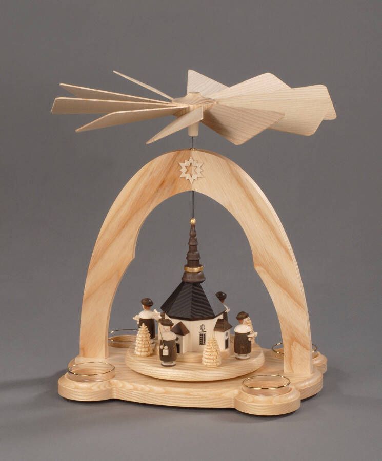 Albin Preissler Kerstpiramide Seiffense kerk met figuren kerstversiering (1 stuk)