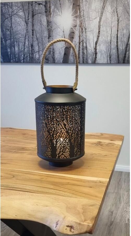 Ambiente Haus Lantaarn met kaars Lantaarn bosmotief handvat met touw (H) 50 cm (1 stuk) - Foto 4
