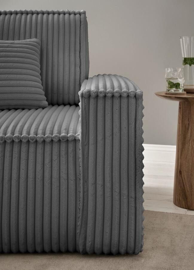 Andas Hoekbank Finnley slaapbank 267 cm in Bouclé fijne structuur en cord L-vorm - Foto 2