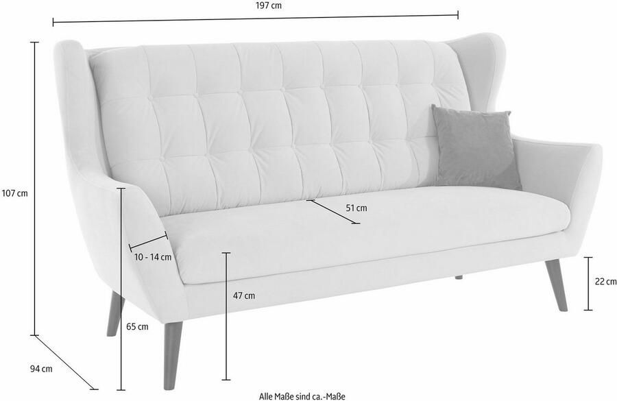 Andas 3-zitsbank Hemmink met knoopstiksels
