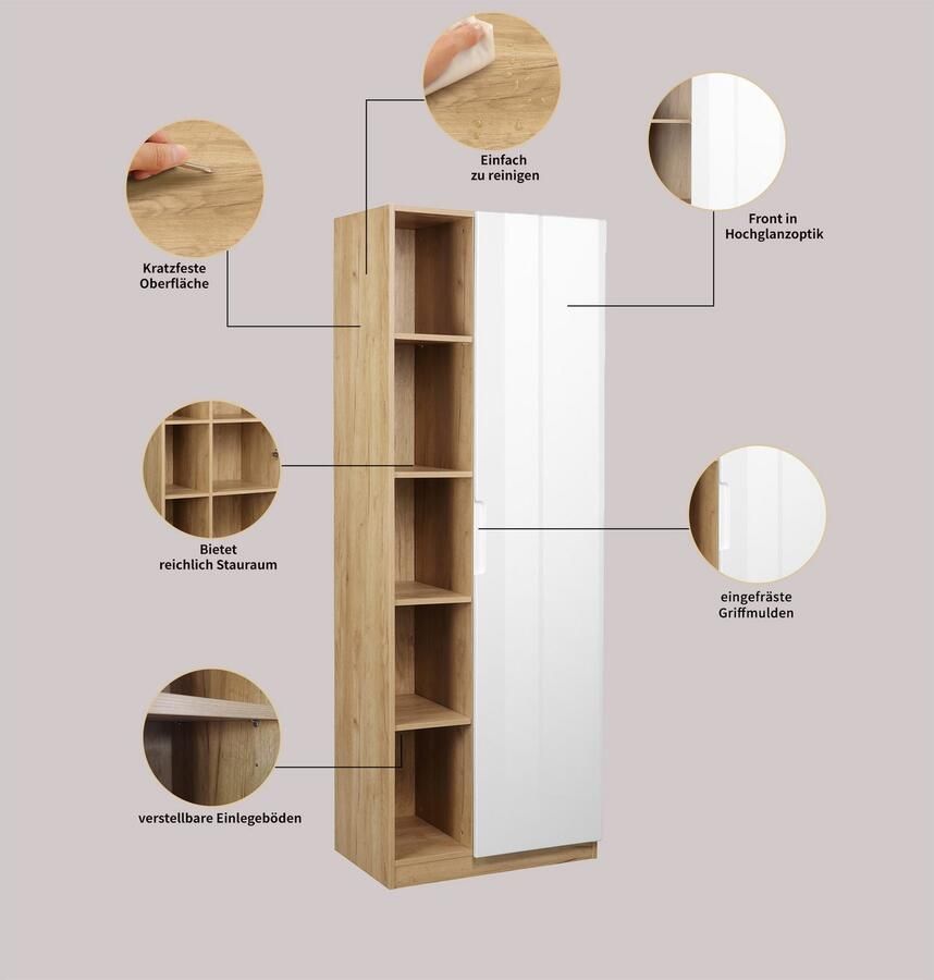 Andas Archiefkast Lund met grepen en hoogglans front 10 vakken hoogte 180 cm