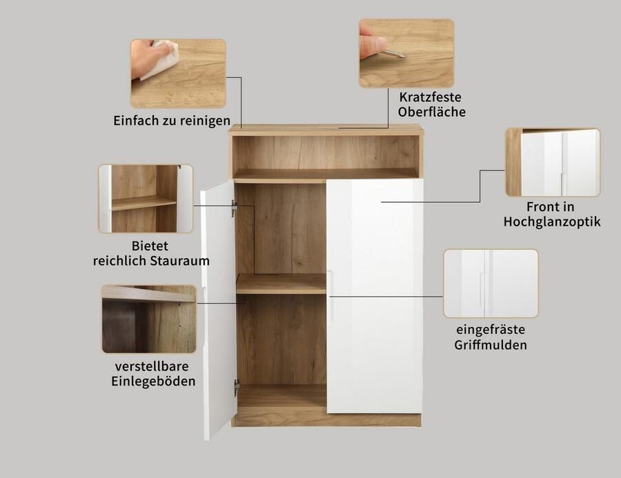 Andas Archiefkast Lund met grepen en hoogglans fronten mappenhoogte breedte 70 cm - Foto 3