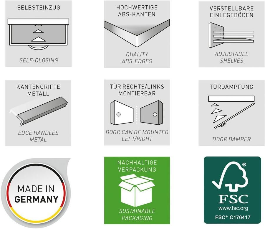 Andas Halfhoge kast Majtum laden en deur met soft-closefunctie hoogte 112 cm robuust oppervlak made in germany