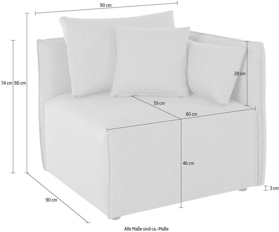 Andas Bank-hoekelement Nöre Modulair om samen te stellen in vele stofkwaliteiten en kleuren (1 stuk)