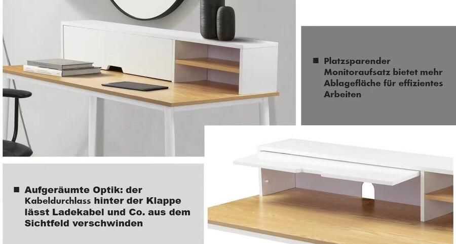 Andas Bureau GRAVA Breedte 120 cm bureau-opzetkast kabeldoorvoer achter de klep - Foto 10