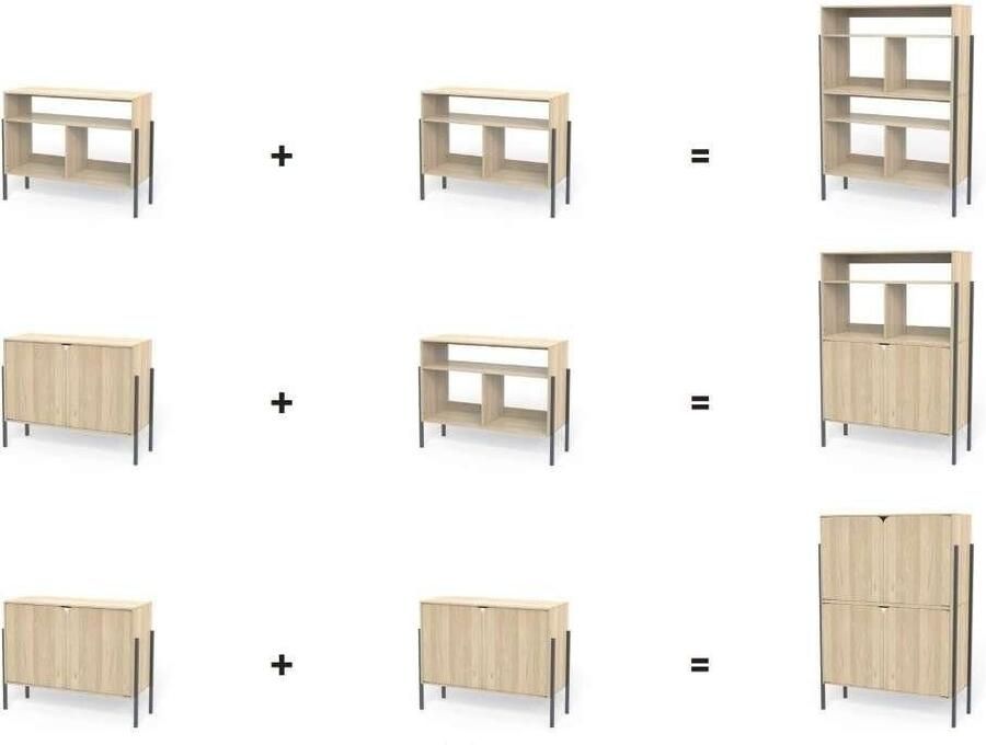 Andas Dressoir Finton Commode met 3 open vakken kast van massief eikenhout - Foto 3