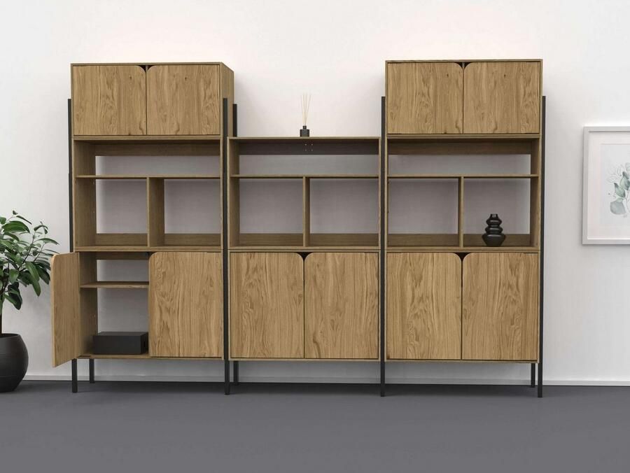 Andas Dressoir Finton Commode met 3 open vakken kast van massief eikenhout - Foto 5