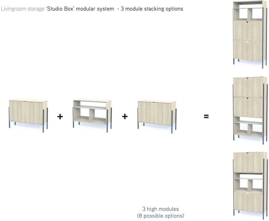 Andas Dressoir Finton Commode met 2 deuren kast van massief eikenhout