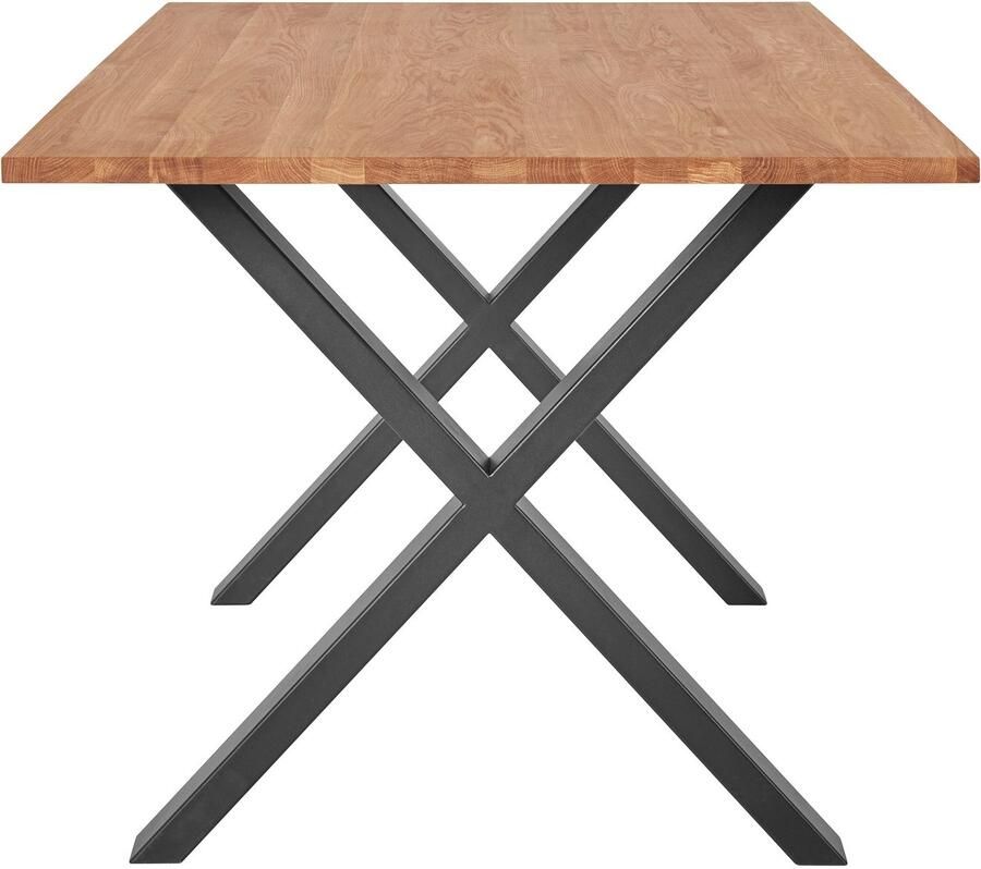 Andas Eettafel Tafelblad van massief eiken massief FSC hout onderstel van metaal - Foto 2