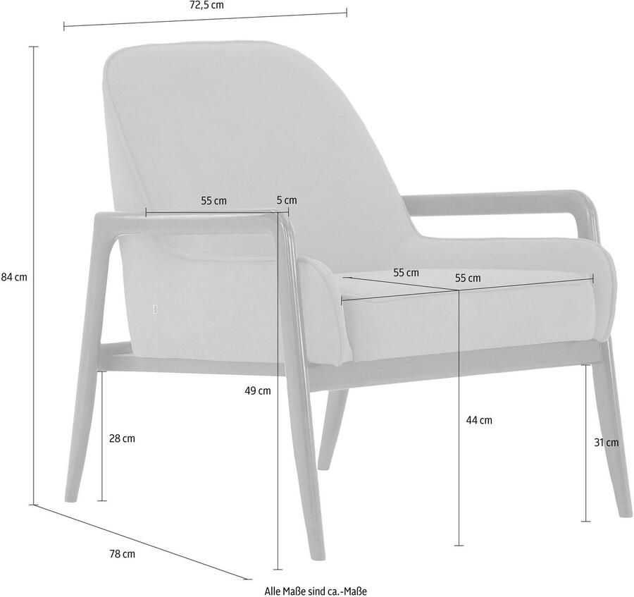 Andas Fauteuil Braga naar keuze met frame van eiken in donker of beukenhout in licht