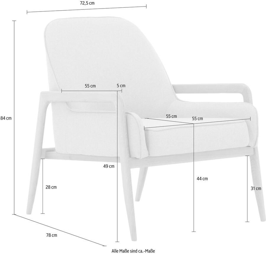 Andas Fauteuil Braga naar keuze met frame van eiken in donker of beukenhout in licht