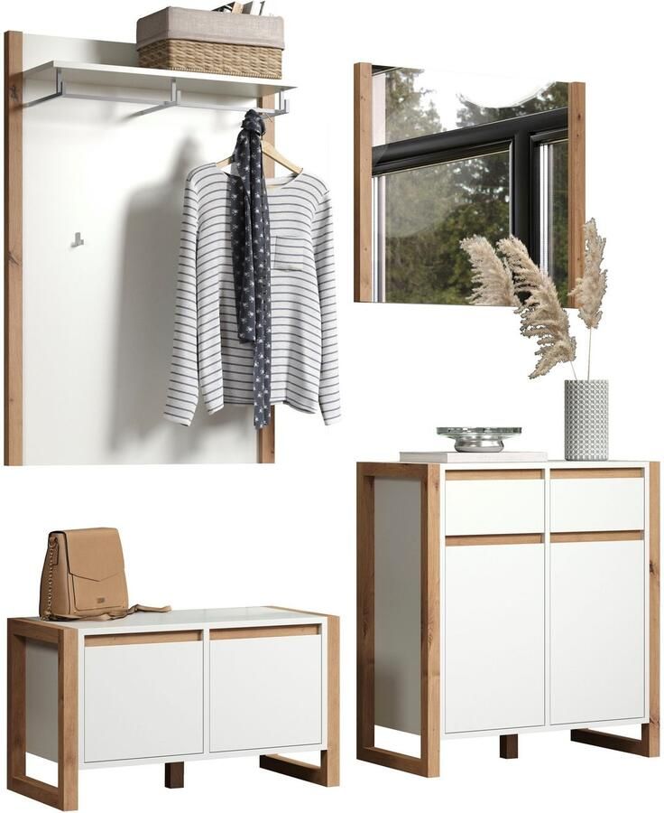 Andas Garderobespiegel Drammen Wandspiegel lijst gedeeltelijke in houtlook bxh ca.: 78 x 69 cm (1 stuk) - Foto 5