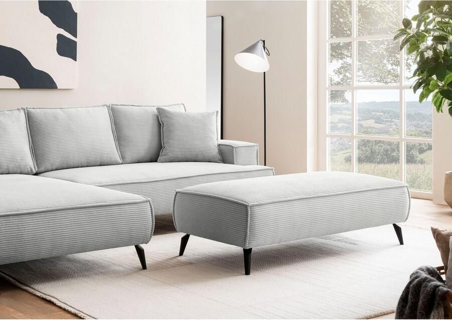 Andas Hocker TVINNU met biesnaad in cord voor de serie tvinnu comfortabele zitervaring rechthoekig zwarte voeten