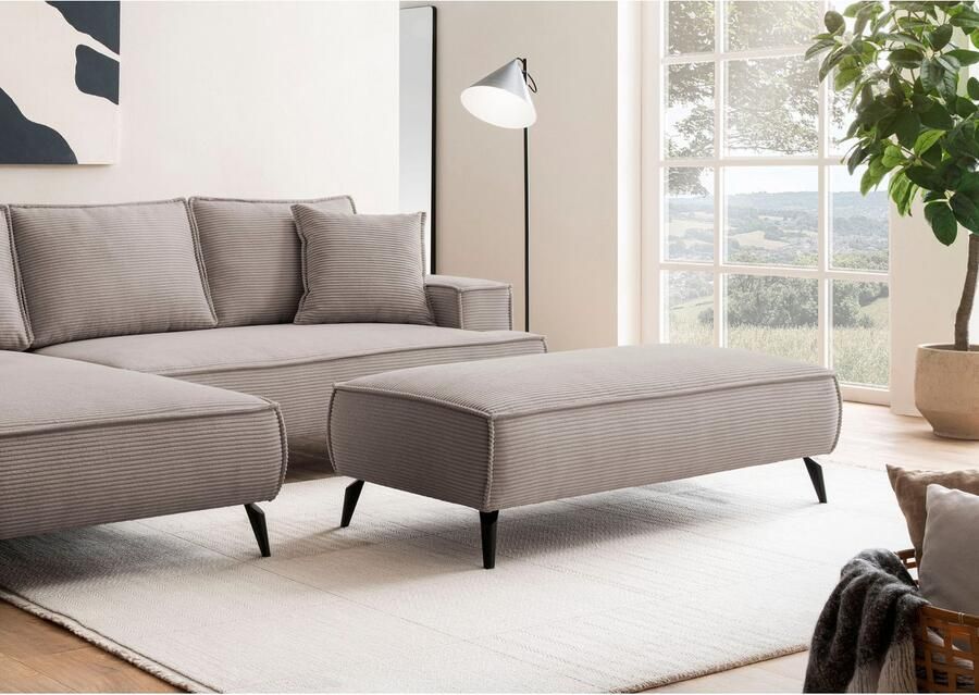 Andas Hocker TVINNU met biesnaad in cord voor de serie tvinnu comfortabele zitervaring rechthoekig zwarte voeten