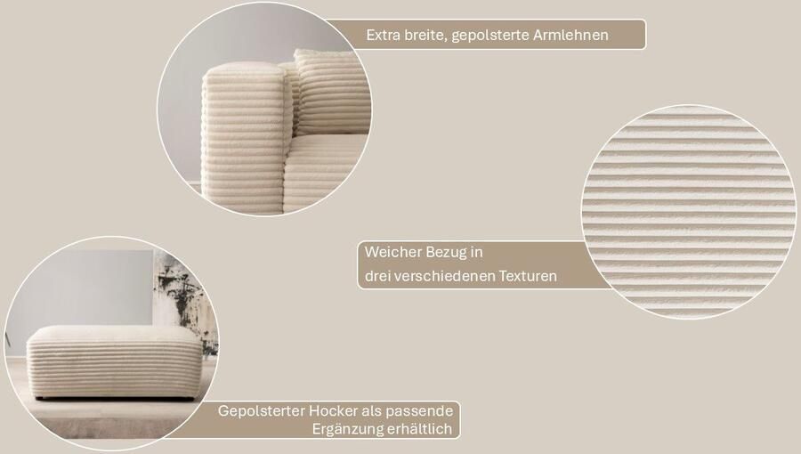 Andas 3-zitsbank BAKELS bank in cord of bouclé stof sofa in modern ontwerp comfortabele zitcomfort in 2 stoffen en 8 kleuren beschikbaar - Foto 7