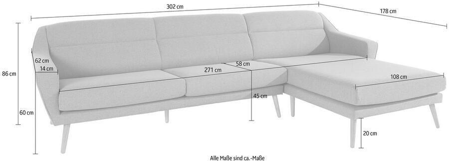 Andas Hoekbank Bille L-vorm met naad in rugkussen en poten van eikenhout - Foto 5