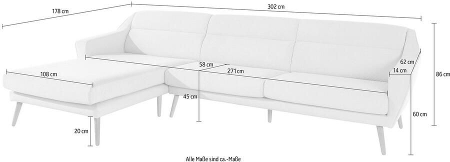 Andas Hoekbank Bille L-vorm met naad in rugkussen en poten van eikenhout - Foto 2