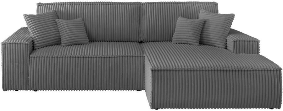 Andas Hoekbank Finnley slaapbank 267 cm in Bouclé fijne structuur en cord L-vorm - Foto 15