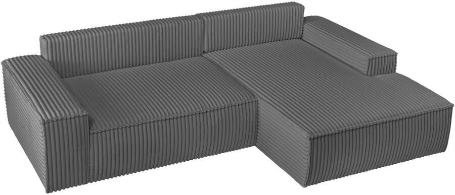 Andas Hoekbank Finnley slaapbank 267 cm in Bouclé fijne structuur en cord L-vorm - Foto 14