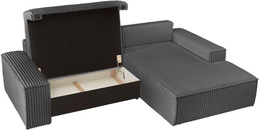 Andas Hoekbank Finnley slaapbank 267 cm in Bouclé fijne structuur en cord L-vorm - Foto 9