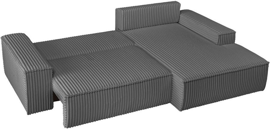 Andas Hoekbank Finnley slaapbank 267 cm in Bouclé fijne structuur en cord L-vorm - Foto 10