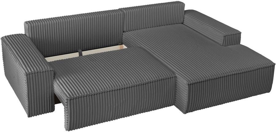 Andas Hoekbank Finnley slaapbank 267 cm in Bouclé fijne structuur en cord L-vorm - Foto 11