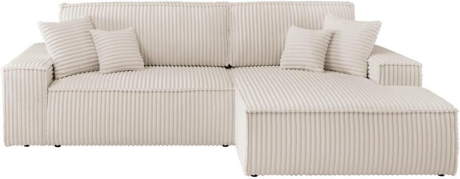 Andas Hoekbank Finnley slaapbank 267 cm in Bouclé fijne structuur en cord L-vorm - Foto 13