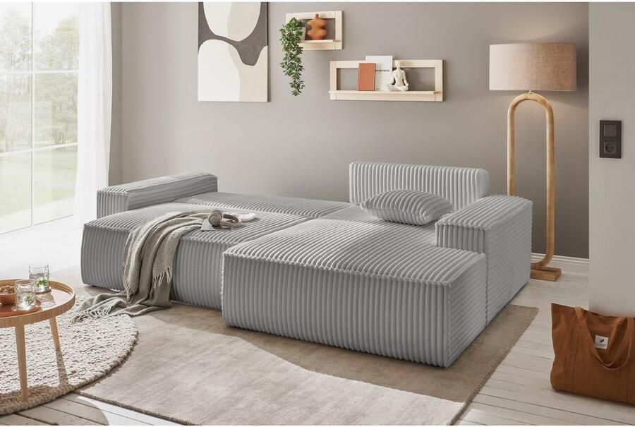 Andas Hoekbank Finnley slaapbank 267 cm in Bouclé fijne structuur en cord L-vorm - Foto 5