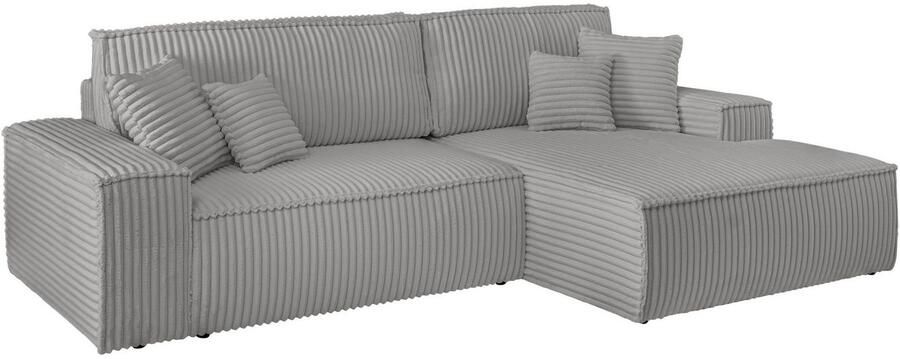 Andas Hoekbank Finnley slaapbank 267 cm in Bouclé fijne structuur en cord L-vorm - Foto 14