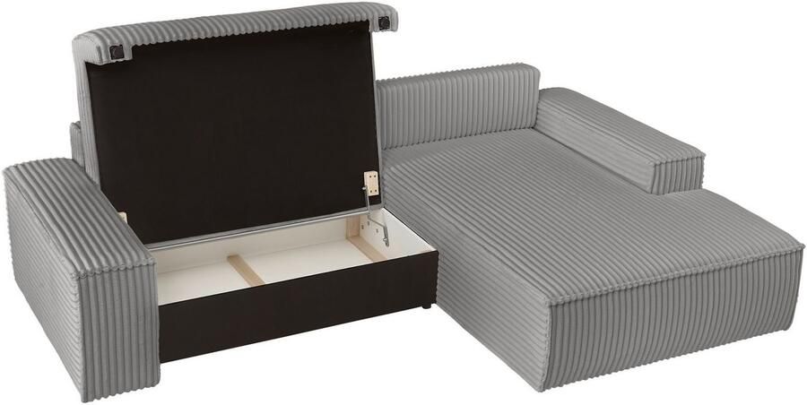 Andas Hoekbank Finnley slaapbank 267 cm in Bouclé fijne structuur en cord L-vorm - Foto 8