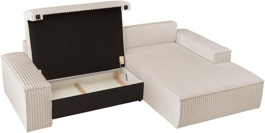 Andas Hoekbank Finnley slaapbank 267 cm in Bouclé fijne structuur en cord L-vorm - Foto 8