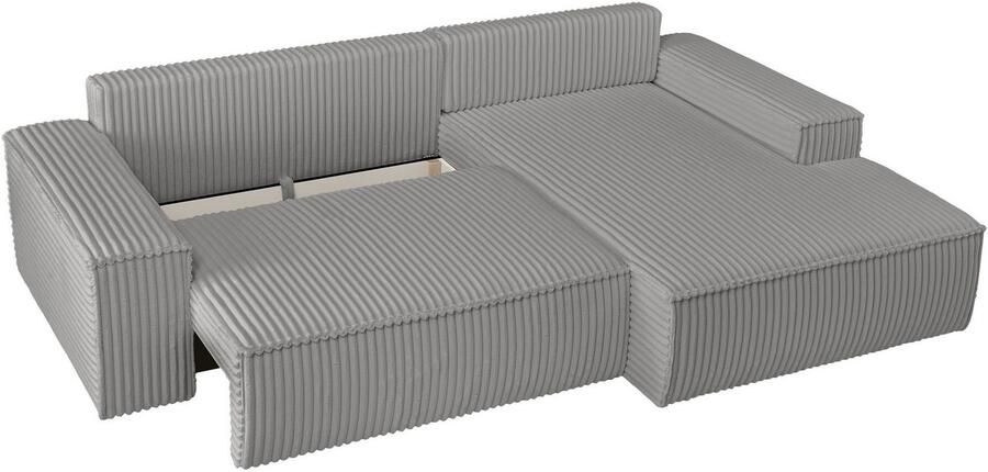 Andas Hoekbank Finnley slaapbank 267 cm in Bouclé fijne structuur en cord L-vorm - Foto 11