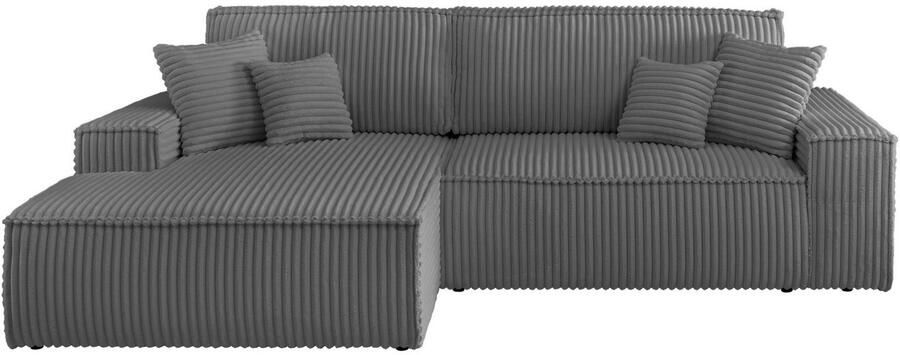 Andas Hoekbank Finnley slaapbank 267 cm in Bouclé fijne structuur en cord L-vorm - Foto 16