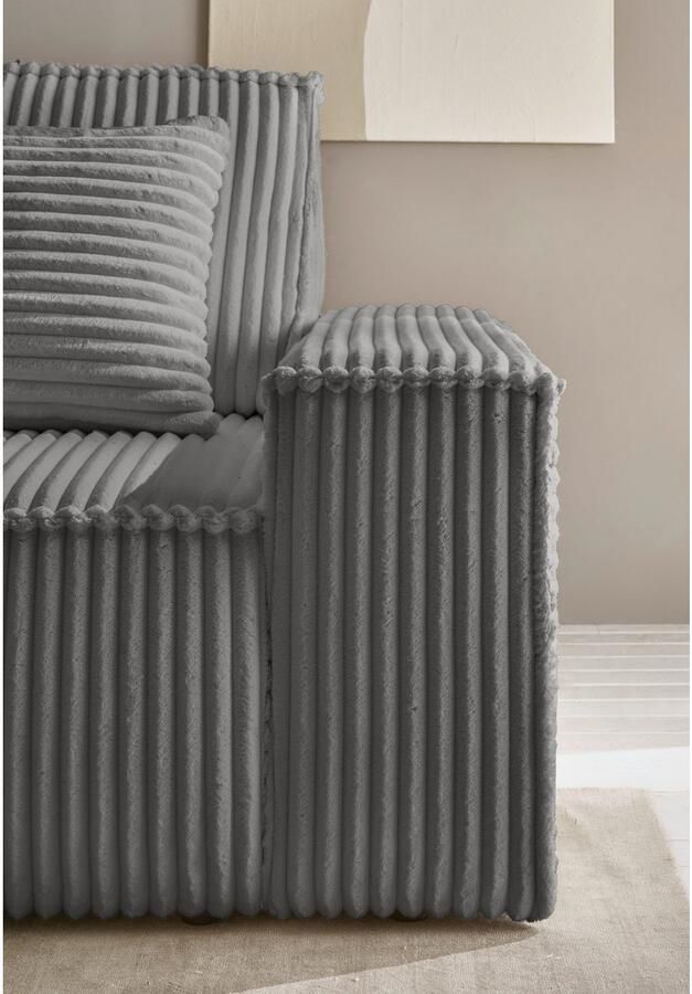 Andas Hoekbank Finnley slaapbank 267 cm in Bouclé fijne structuur en cord L-vorm - Foto 2