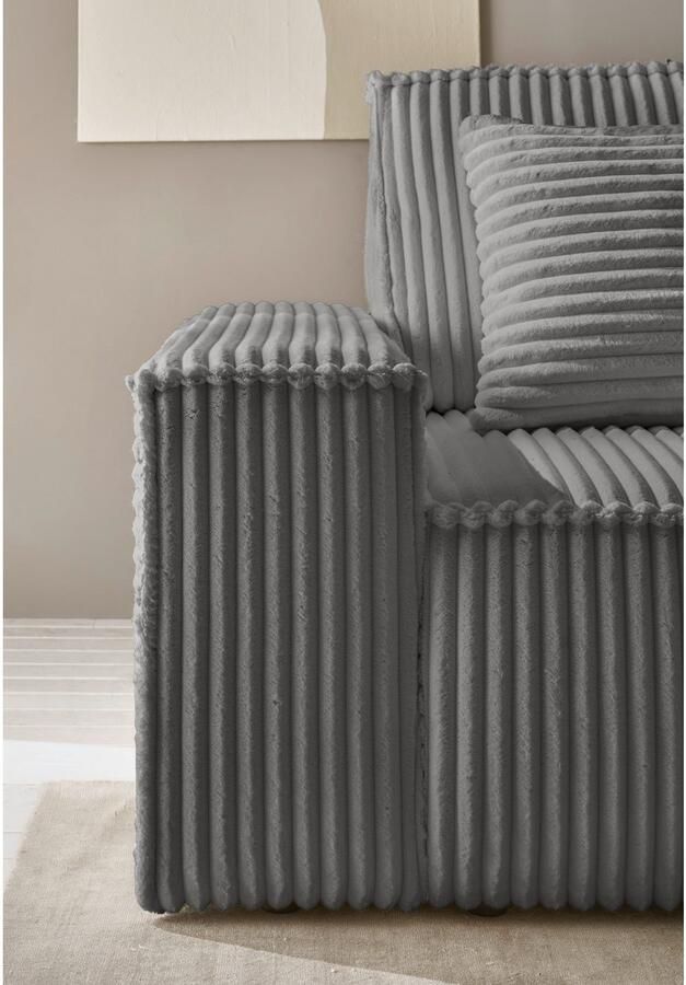 Andas Hoekbank Finnley slaapbank 267 cm in Bouclé fijne structuur en cord L-vorm - Foto 3