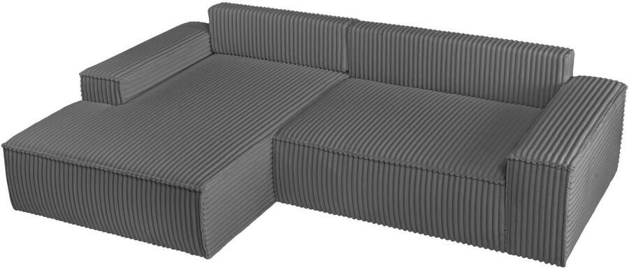 Andas Hoekbank Finnley slaapbank 267 cm in Bouclé fijne structuur en cord L-vorm - Foto 14