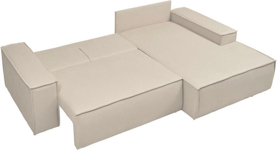 Andas Hoekbank Finnley slaapbank 267 cm in Bouclé fijne structuur en cord L-vorm - Foto 11