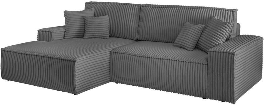 Andas Hoekbank Finnley slaapbank 267 cm in Bouclé fijne structuur en cord L-vorm - Foto 15